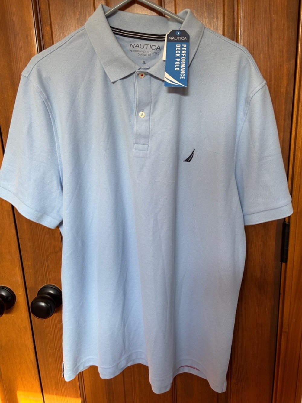 Nautica Performance Polo Shirt Light Blue Sail Logo Casual Golf Men's XL
